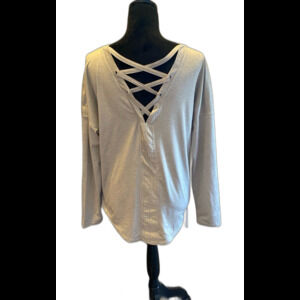 Apana T Shirt Size Small Criss Cross Corset Look Back Hi Low Hem Ragan Sleeves